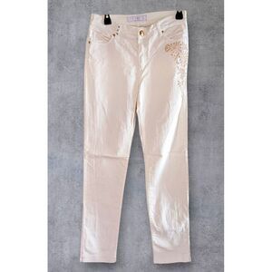 Dismero Vermoda Spa Jeans 29 Italy Ivory Mid Rise Stretch Women's‎ Gold Details